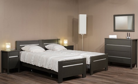 Novara deelbaar bed, slaapkamer, hout ,Hevea,anthraciet, K8B ,commode,laden,van Houdt